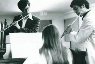 Teaching—students Gary Shocker and Jeffrey Khaner at a Julius Baker masterclass, where I assisted my former teacher