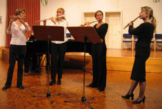 Valerie, Anna, Anne-Catherine, and Anna—performing at conclusion of Hammelberg, Germany masterclass